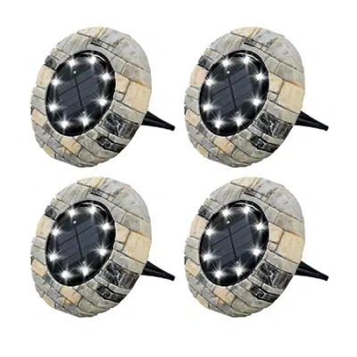 As Seen On Tv Bell + Howell Solar Powered Slate Outdoor Disk Lights With 8 Led - 4 Pack In White