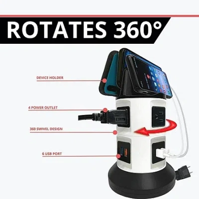 As Seen On Tv Bell+howell Spin Power Charging Station With Surge Protector And Power Strip In White