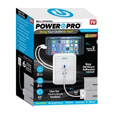 As Seen On Tv Bell + Howell Wall Power Pro Quick Charging Station With 45'' Built In Cord - 3 Outlets In White