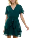 As U Wish Juniors' Chiffon Tie-waist Dress In Emerald Green