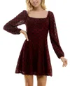 As U Wish Juniors' Emma Mesh Fit & Flare Dress In Wine,gold