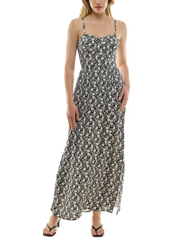 As U Wish Juniors' Floral-print Maxi Dress In Black Ivory Taupe