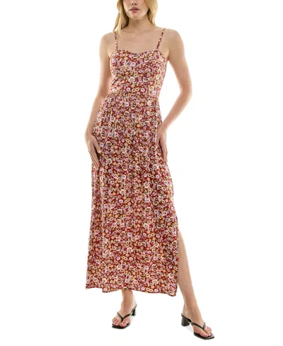 As U Wish Juniors' Floral-print Maxi Dress In Brick Cream Floral
