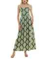 As U Wish Juniors' Printed Square-neck Maxi Dress In Olive Cream