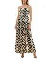 As U Wish Juniors' Square-neck Sleeveless Maxi Dress In Black Tan Ivory