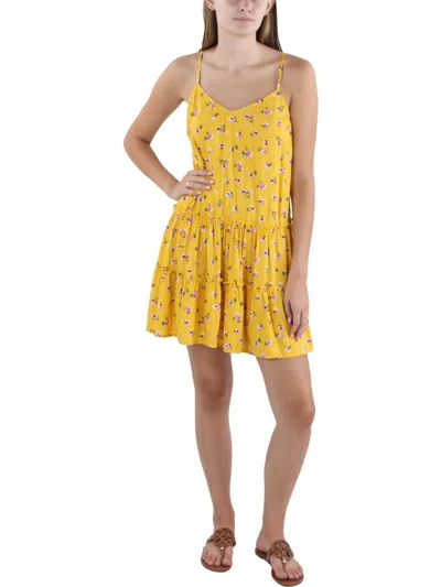 As U Wish Juniors Womens Above Knee Floral Print Mini Dress In Yellow