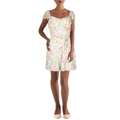 As U Wish Juniors Womens Chiffon Floral Print Fit & Flare Dress In Blue