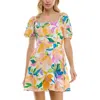As U Wish Juniors' Puffed-sleeve Floral-print Smocked-back Dress In Multi