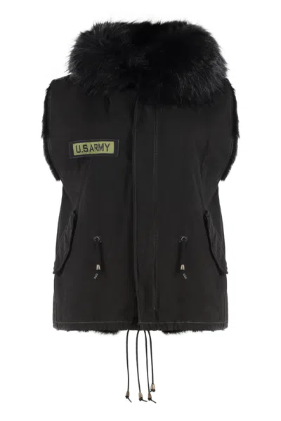 As65 Faux Fur Sleeveless Mini Jacket In Black