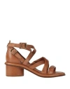 As98 A. S.98 Woman Sandals Camel Size 10 Soft Leather In Beige