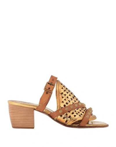 As98 A. S.98 Woman Sandals Gold Size 8 Leather