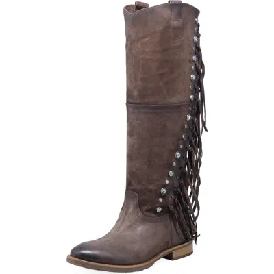 As98 A.s.98 Ilke Studded Fringe Western Knee High Boot In Brown