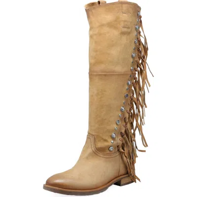As98 A.s.98 Ilke Studded Fringe Western Knee High Boot In Brown