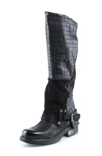 As98 A.s.98 Perkins Croc Embossed Leather Boot In Black