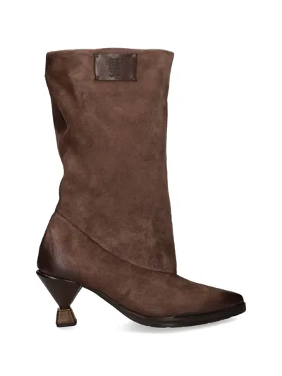 As98 Pointed-toe Sculptural-heel Boots In Brown