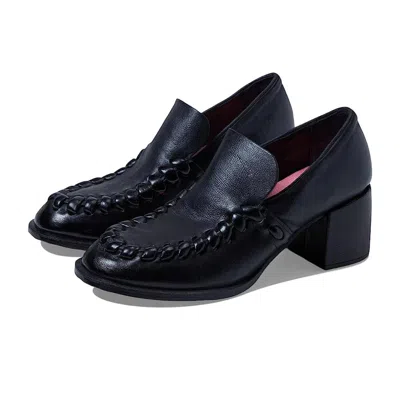 As98 Women's A. S. Gaines Loafers Black Leather Slip On Block Heel Zogg1114