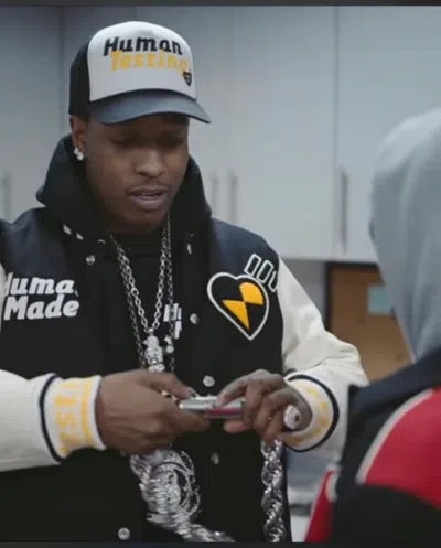 Pre-owned Asap Rocky X Human Made Asap Rocky Awage Human Testing Varsity Jacket In Black