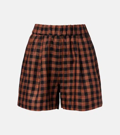Asceno Checked Linen Shorts In Brown