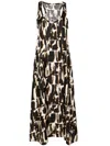 ASCENO BROWN ABSTRACT-PRINT SILK DRESS - WOMEN'S - SILK