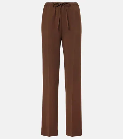 Asceno Aurelia Crêpe Wide-leg Pants In Brown