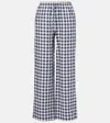 Asceno Aurelia Gingham Linen Wide-leg Pants In Blue