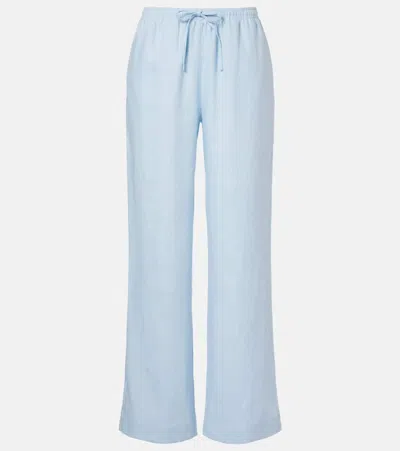 Asceno Aurelia Linen Wide-leg Pants In Blue