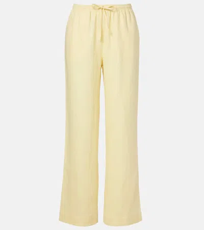 Asceno Aurelia Linen Wide-leg Pants In Yellow