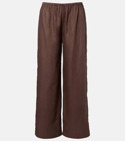 Asceno Austin Linen Wide-leg Pants In Brown