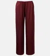 Asceno Austin Silk Satin Wide-leg Pants In Burgundy