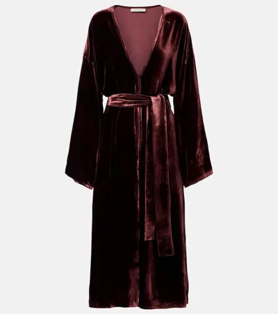 Asceno Belted Velvet Midi Dress In Burgundy