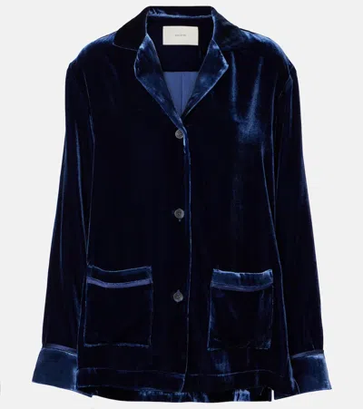 Asceno Women's Beverly Velvet Pajama Top In Blue