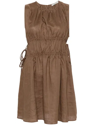 Asceno Como Linen Mini Dress In Brown