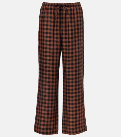 Asceno Checked Linen Wide-leg Pants In Brown