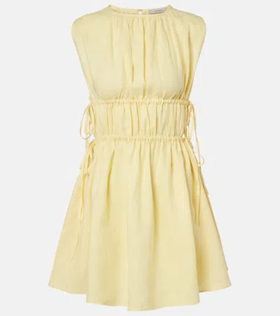 Asceno Como Gathered Linen Minidress In Yellow