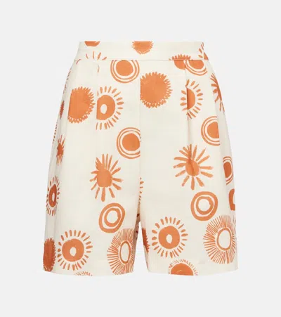Asceno Dallas Printed Linen And Cotton Shorts In White