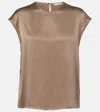 Asceno Dasha Silk Twill Top In Brown