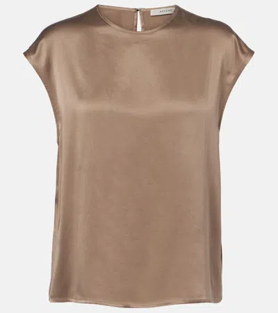Asceno Dasha Silk Twill Top In Brown