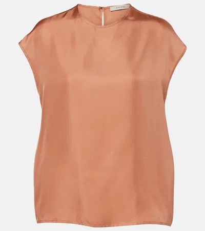 Asceno Dasha Silk Twill Top In Brown
