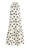 Asceno Exclusive Riviera Ibiza Polka-dot Silk-twill Maxi Dress In Black,white
