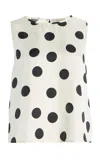 Asceno Exclusive Riviera Sofia Polka-dot Silk-twill Top In Black,white