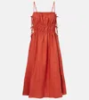 Asceno Women's Eze Ruched Linen Midi Dress In Orange