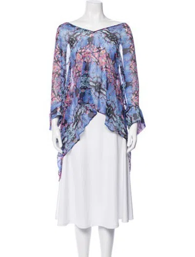 Pre-owned Asceno Floral Print V-neck Top In Blue