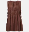 Asceno Gathered Linen Minidress In Chocolate