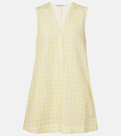 Asceno Gingham Linen And Cotton Minidress In Neutral