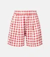 Asceno Gingham Linen Shorts In Red Ecru Check