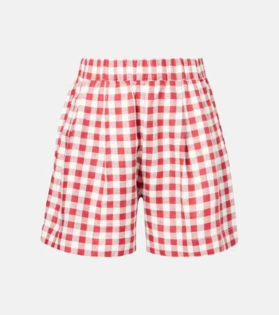 Asceno Gingham Linen Shorts In Red Ecru Check