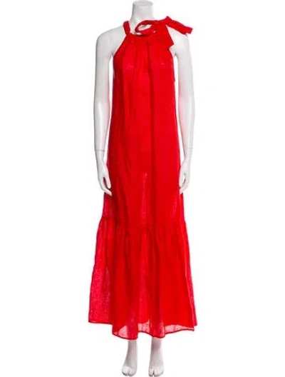 Pre-owned Asceno Halterneck Long Dress In Red