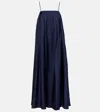 Asceno Heather Pleated Silk Twill Maxi Dress In Blue