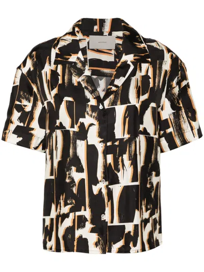 Asceno Brown Abstract-print Silk Shirt In Black