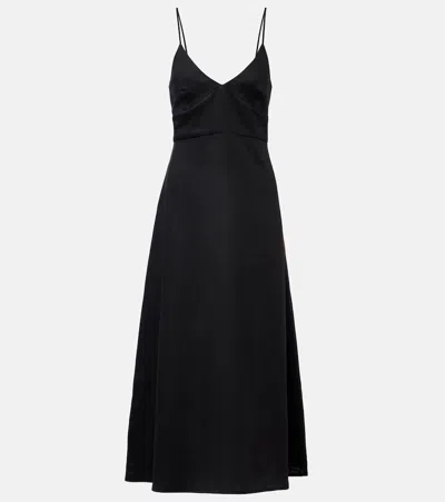 Asceno Ida Linen Midi Dress In Black
